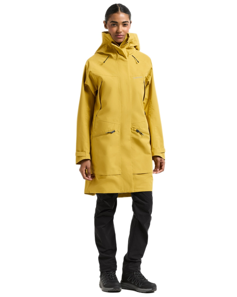 Yellow Pollen Coloured Didriksons Ilma Womens Waterproof Parka 8 on White Background