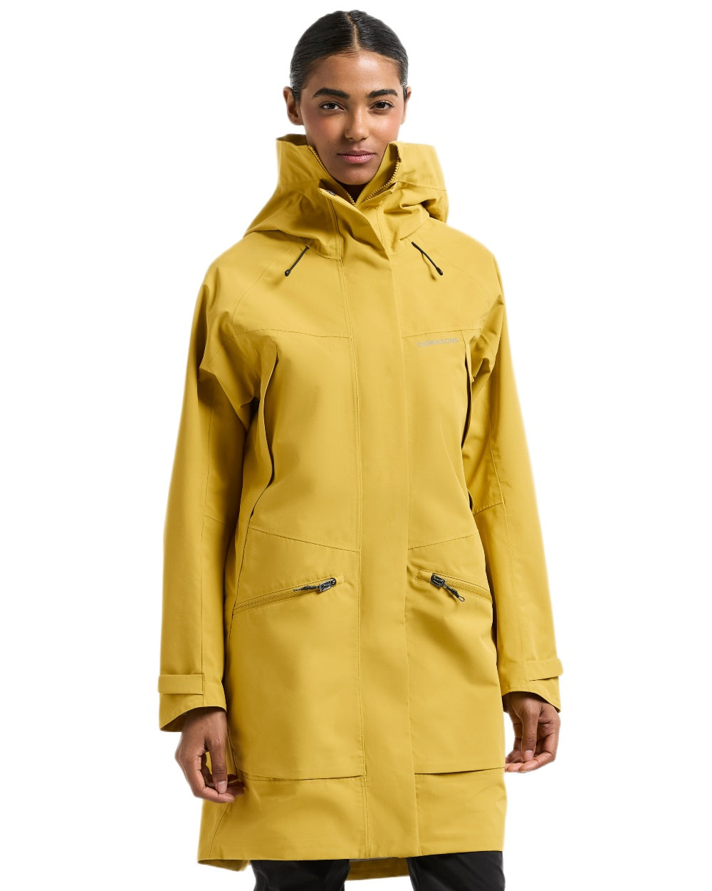 Yellow Pollen Coloured Didriksons Ilma Womens Waterproof Parka 8 on White Background