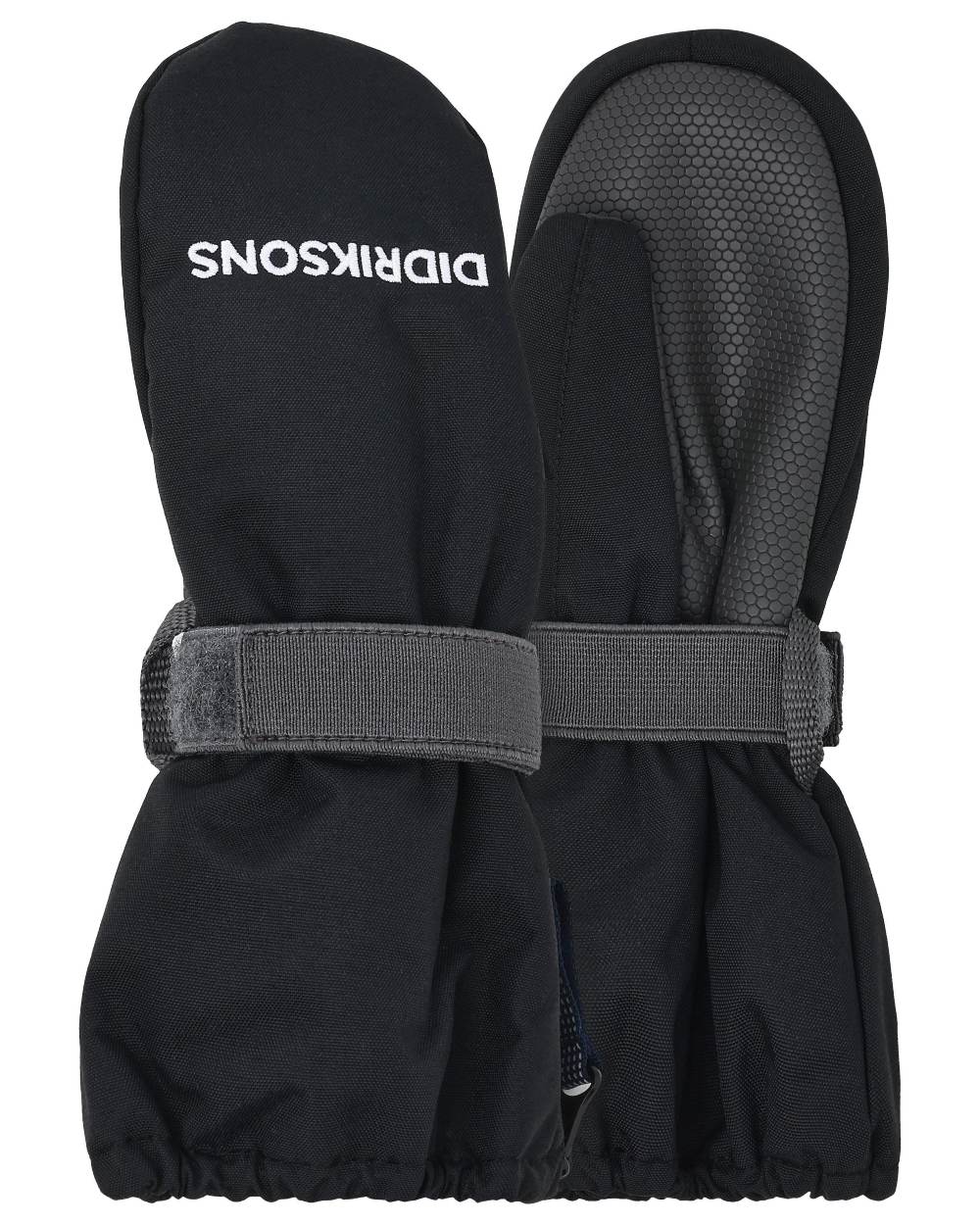 Black coloured Didriksons Kids Biggles Zip Mittens on white background