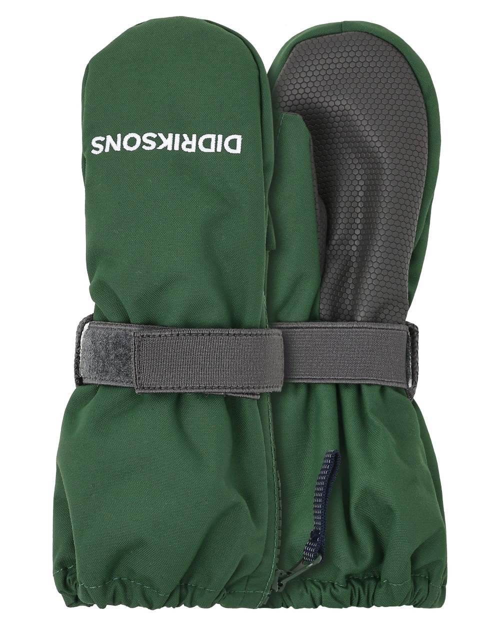 Pine Green coloured Didriksons Kids Biggles Zip Mittens on white background