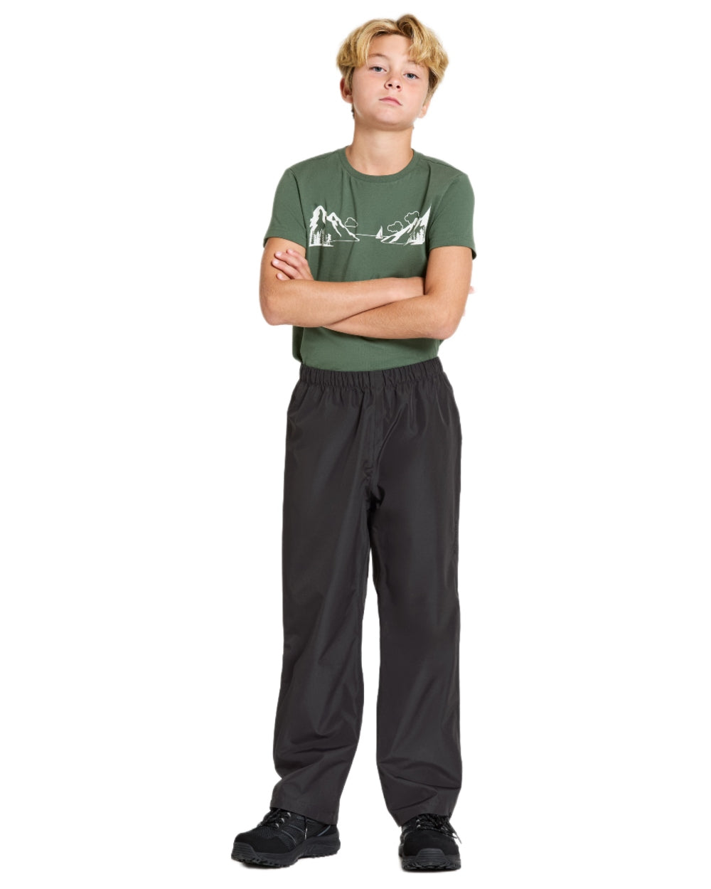 Black coloured Didriksons Kids Penta Pants on white background