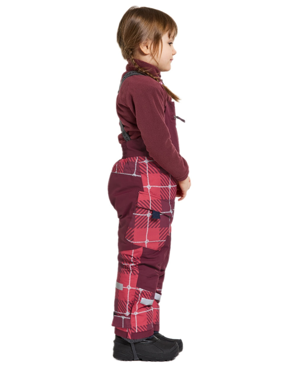 Termos Rusty Wine Coloured Didriksons Kids Polarbjörn Printed Bib Pants on white background