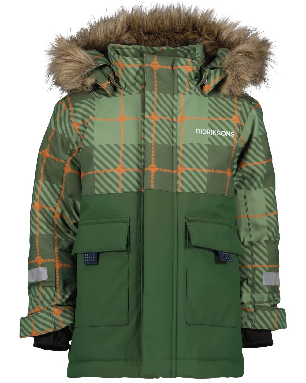 Termos Pine Green Coloured Didriksons Kids Polarbjörnen Printed Parka on white background