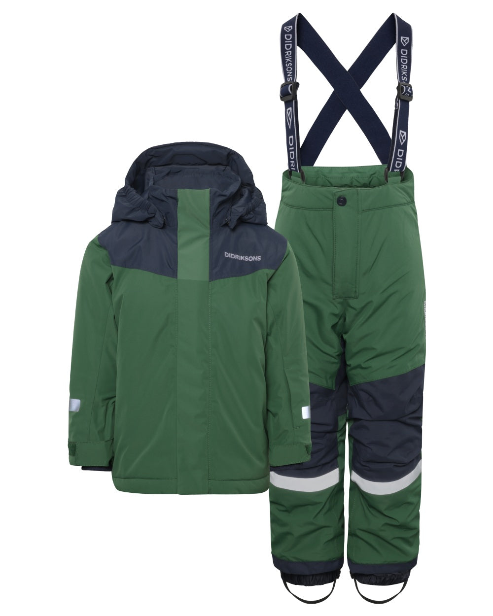 Pine Green Coloured Didriksons Kids Skare Set on white background