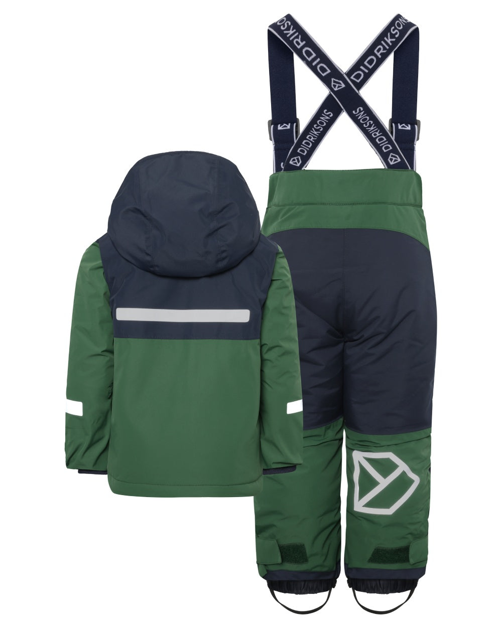Pine Green Coloured Didriksons Kids Skare Set on white background