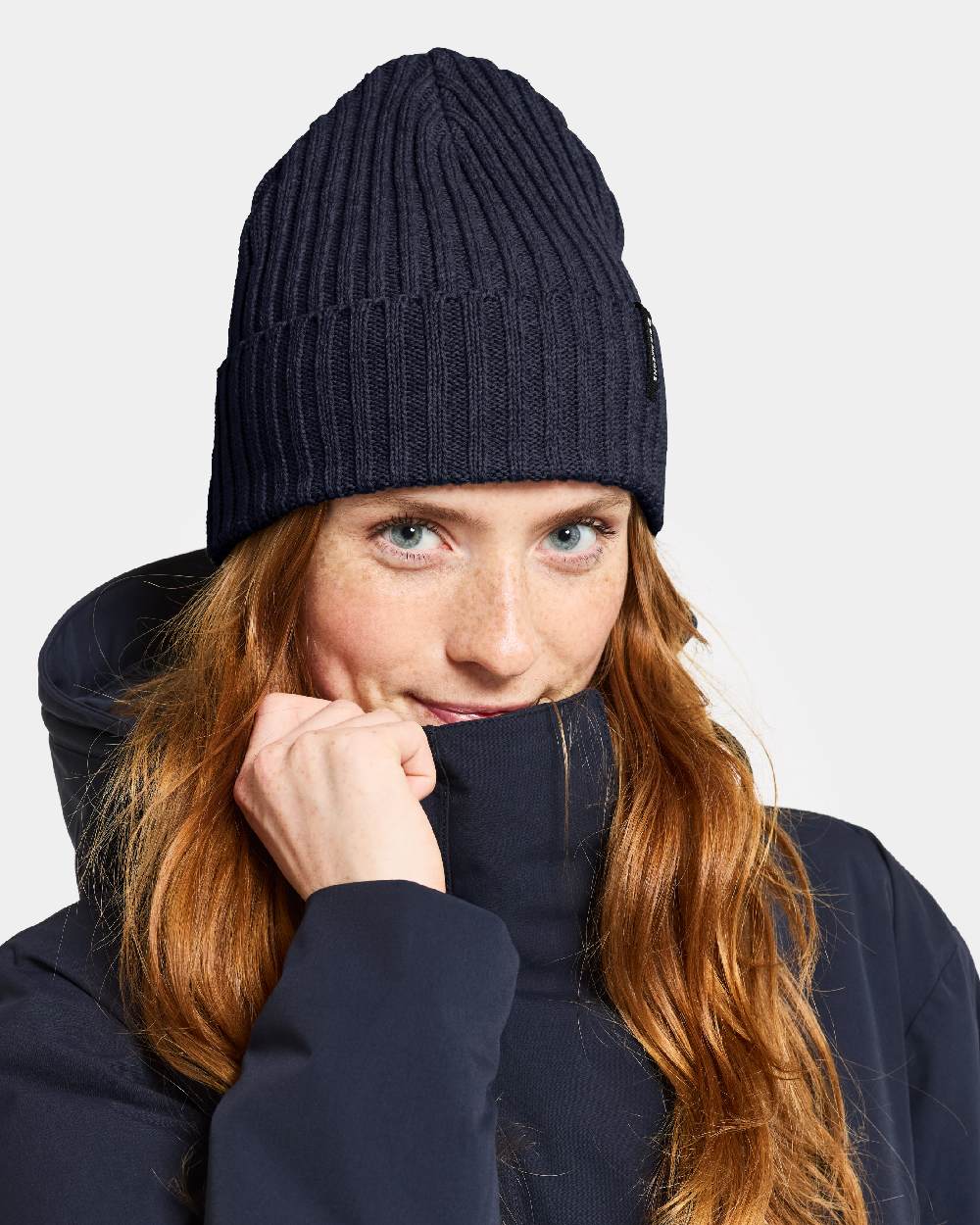 Dark Night Blue coloured Didriksons Laken Beanie 3 on white background
