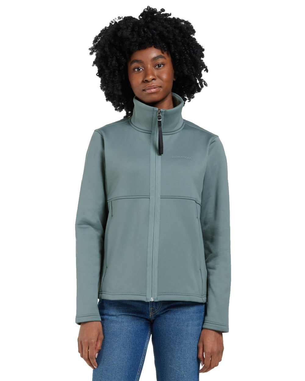 Factory Blue coloured Didriksons Leah Womens Full Zip Fleece on white background