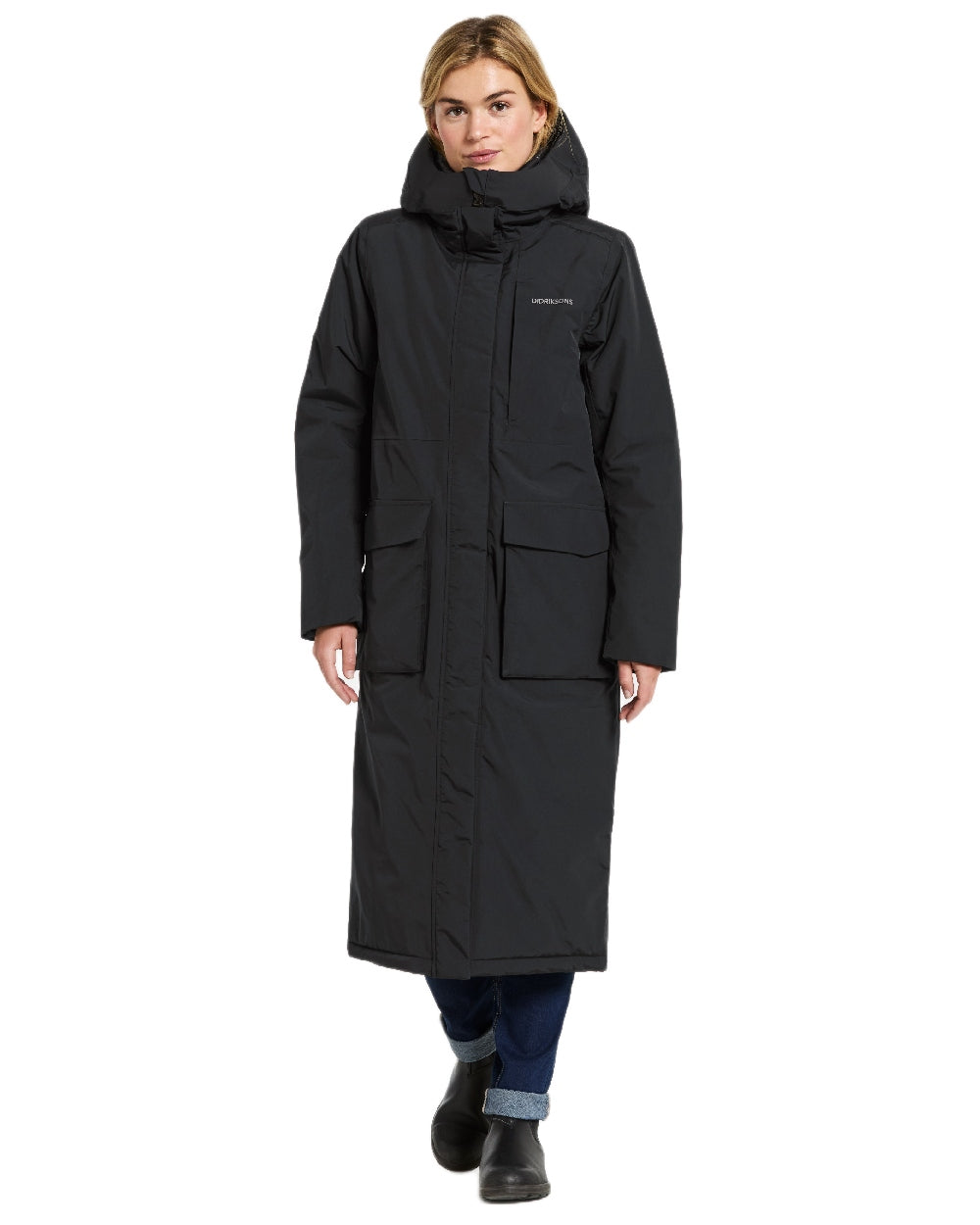 Black Coloured Didriksons Leya Womens Parka Long 4 on white background