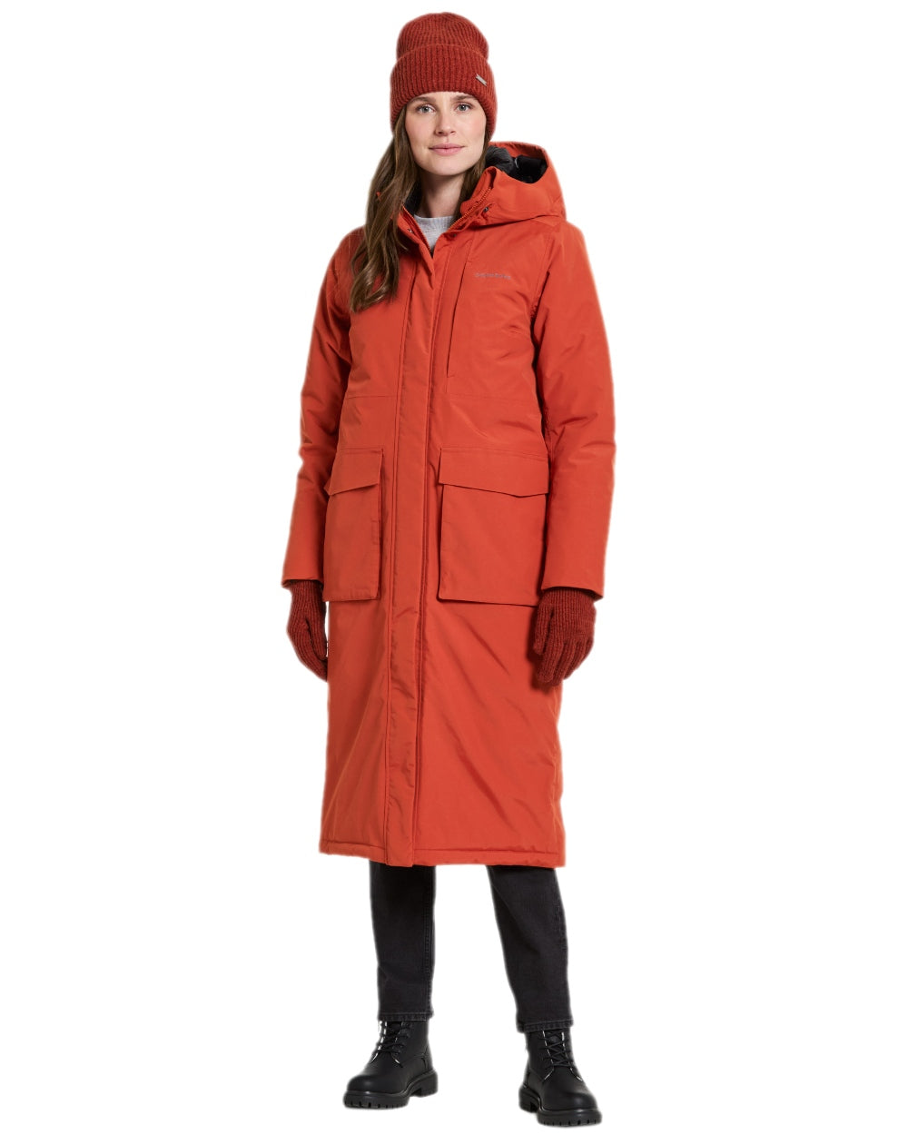 Rust Coloured Didriksons Leya Womens Parka Long 4 on white background
