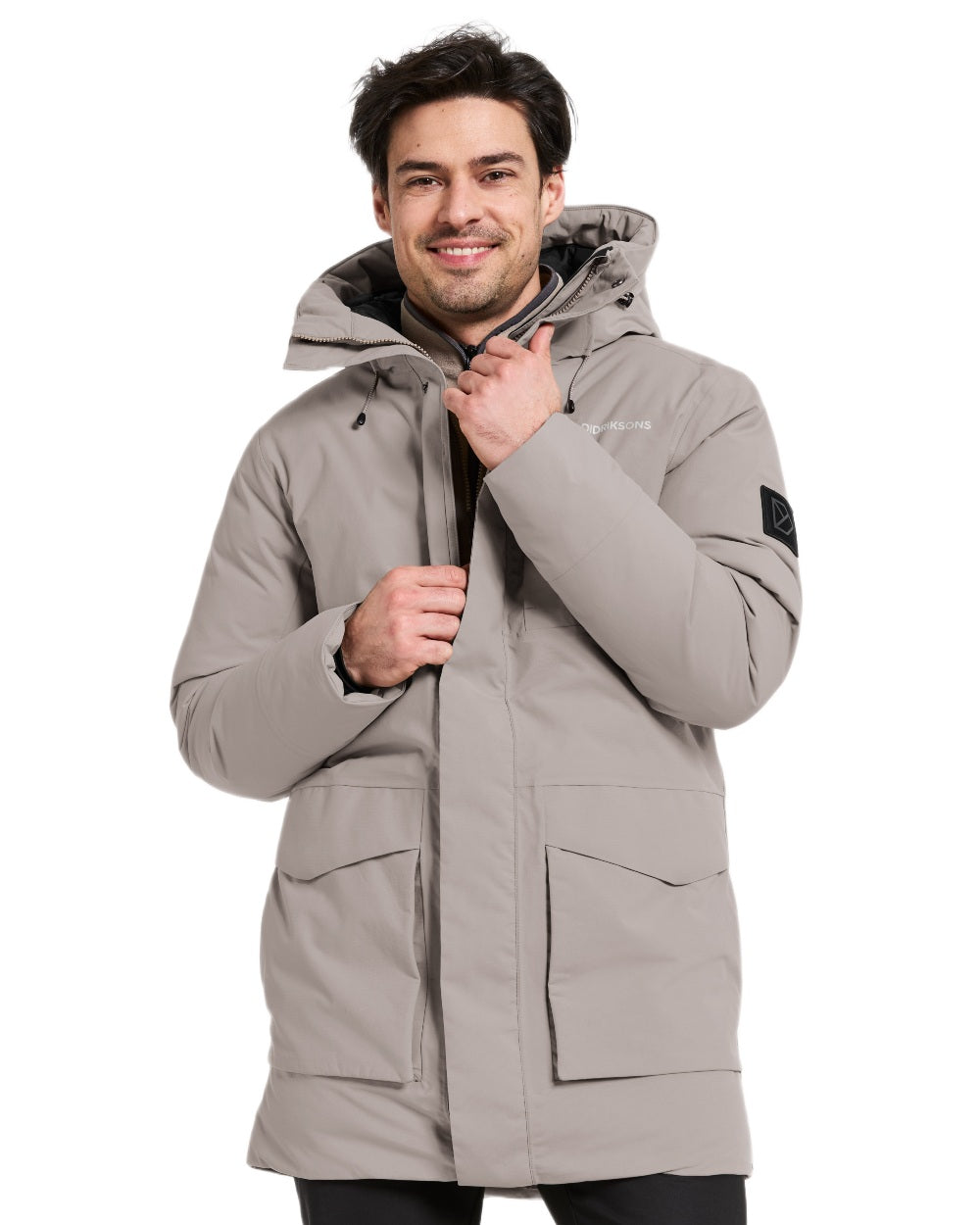 Ash Brown coloured Didriksons Mens Akilles Parka II on white background