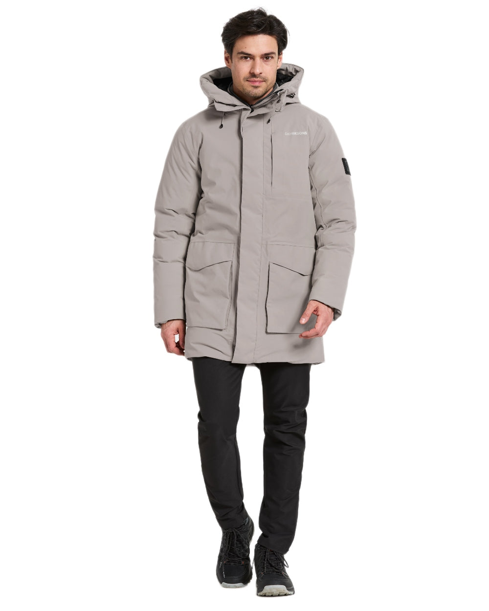 Ash Brown coloured Didriksons Mens Akilles Parka II on white background