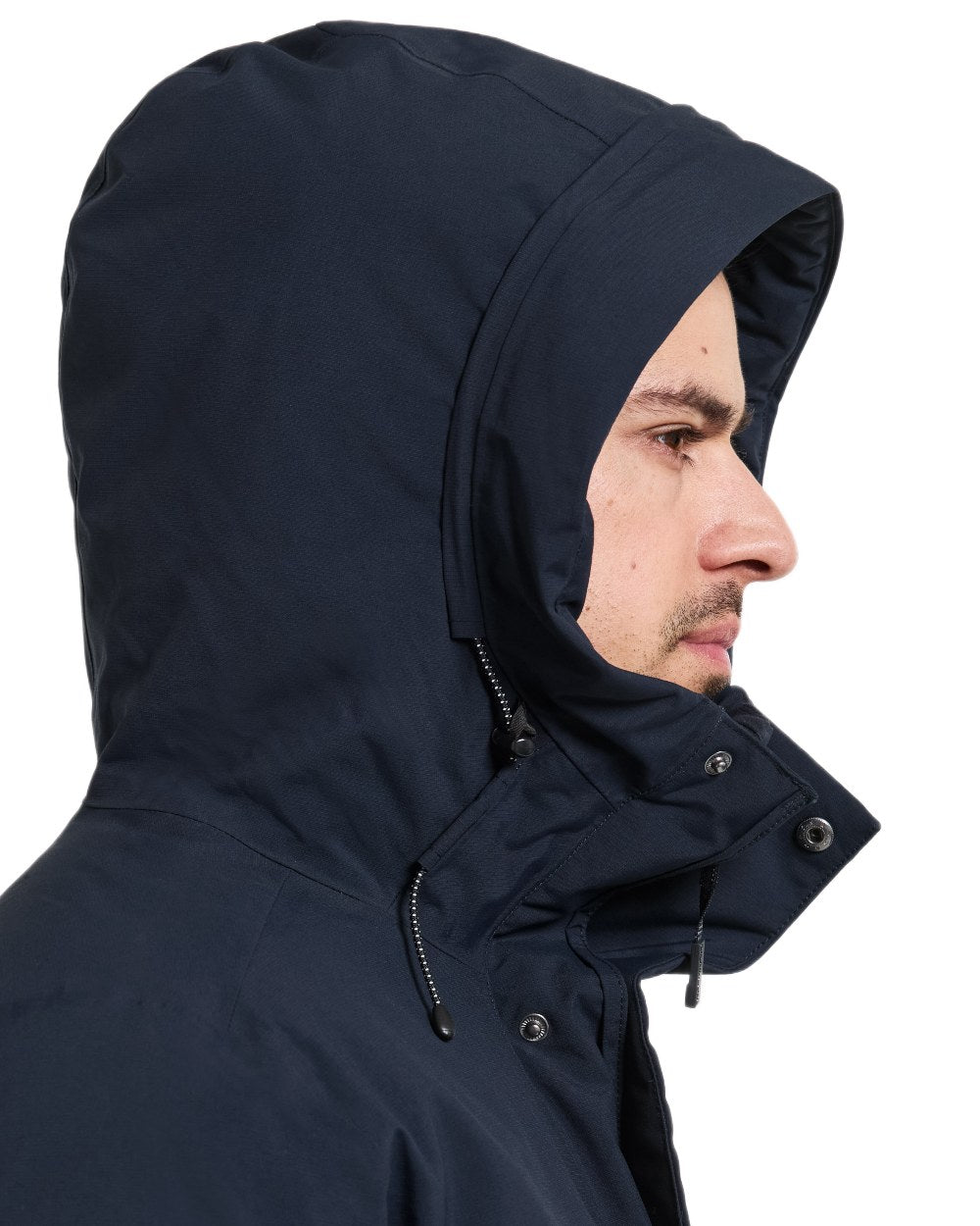 Dark Night Blue coloured Didriksons Mens Akilles Parka II on white background