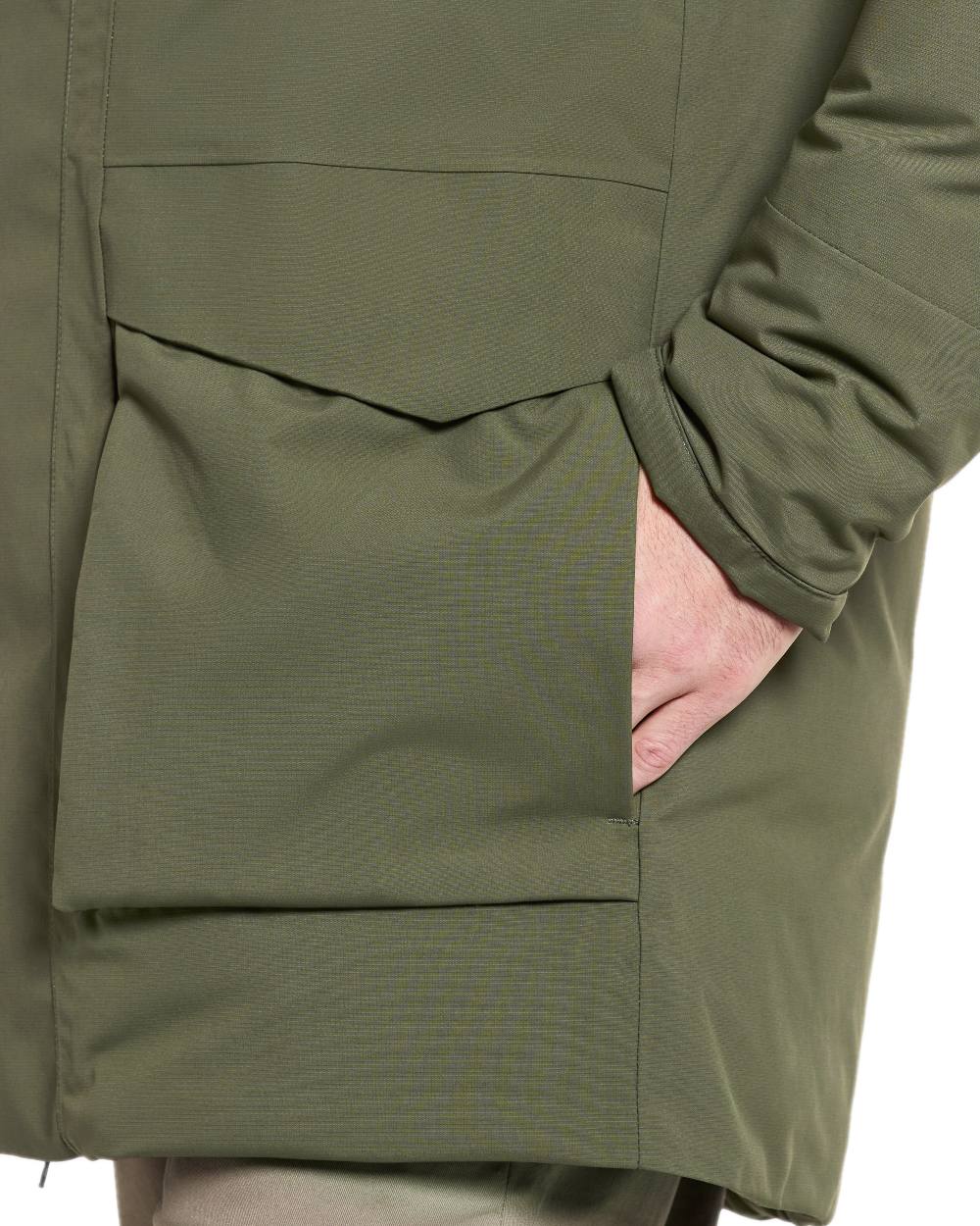 Deep Green Coloured Didriksons Mens Akilles Parka on white background