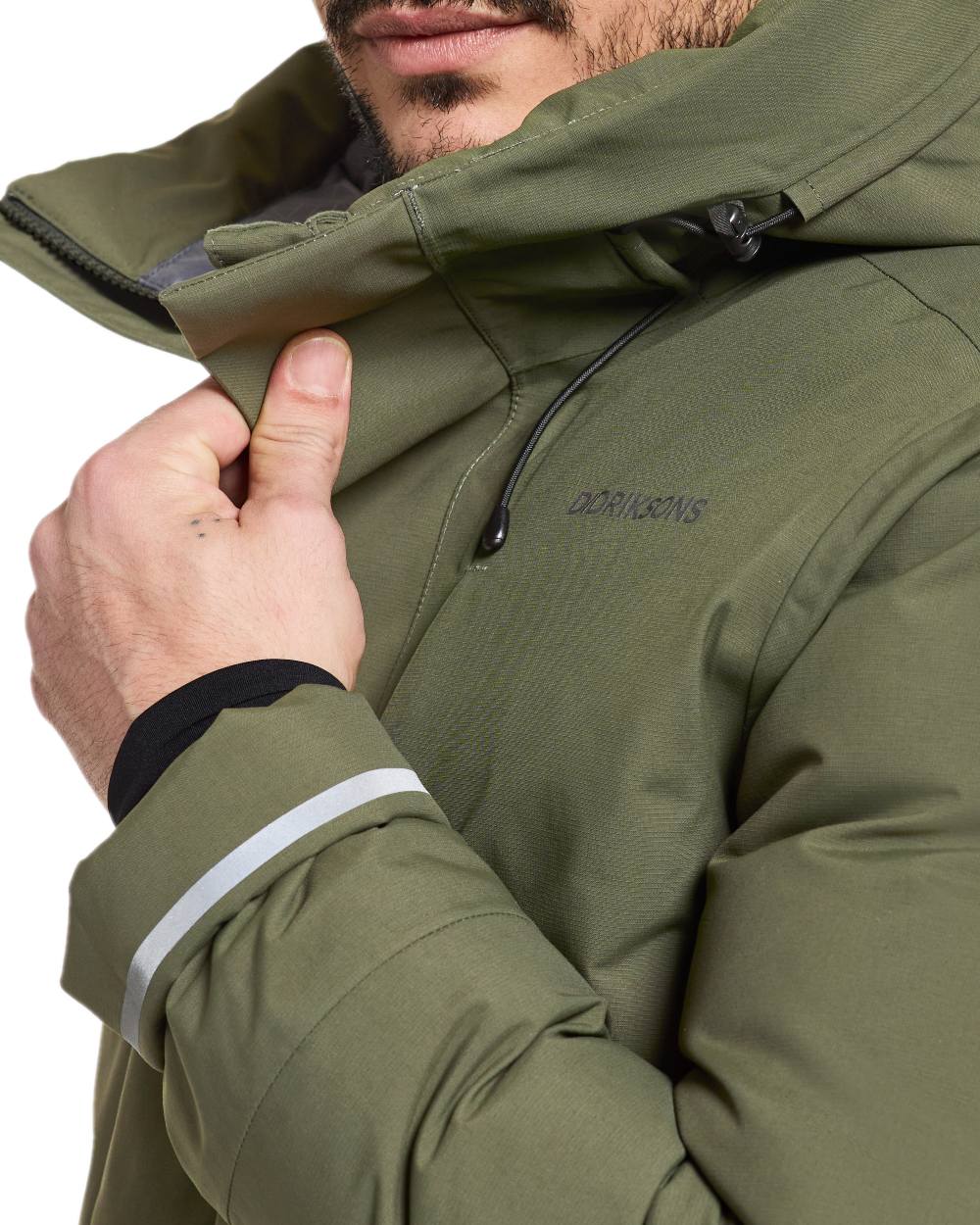 Deep Green Coloured Didriksons Mens Akilles Parka on white background
