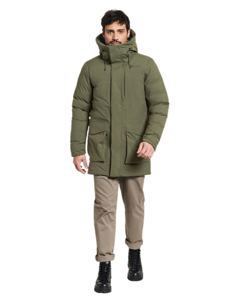 Deep Green Coloured Didriksons Mens Akilles Parka on white background