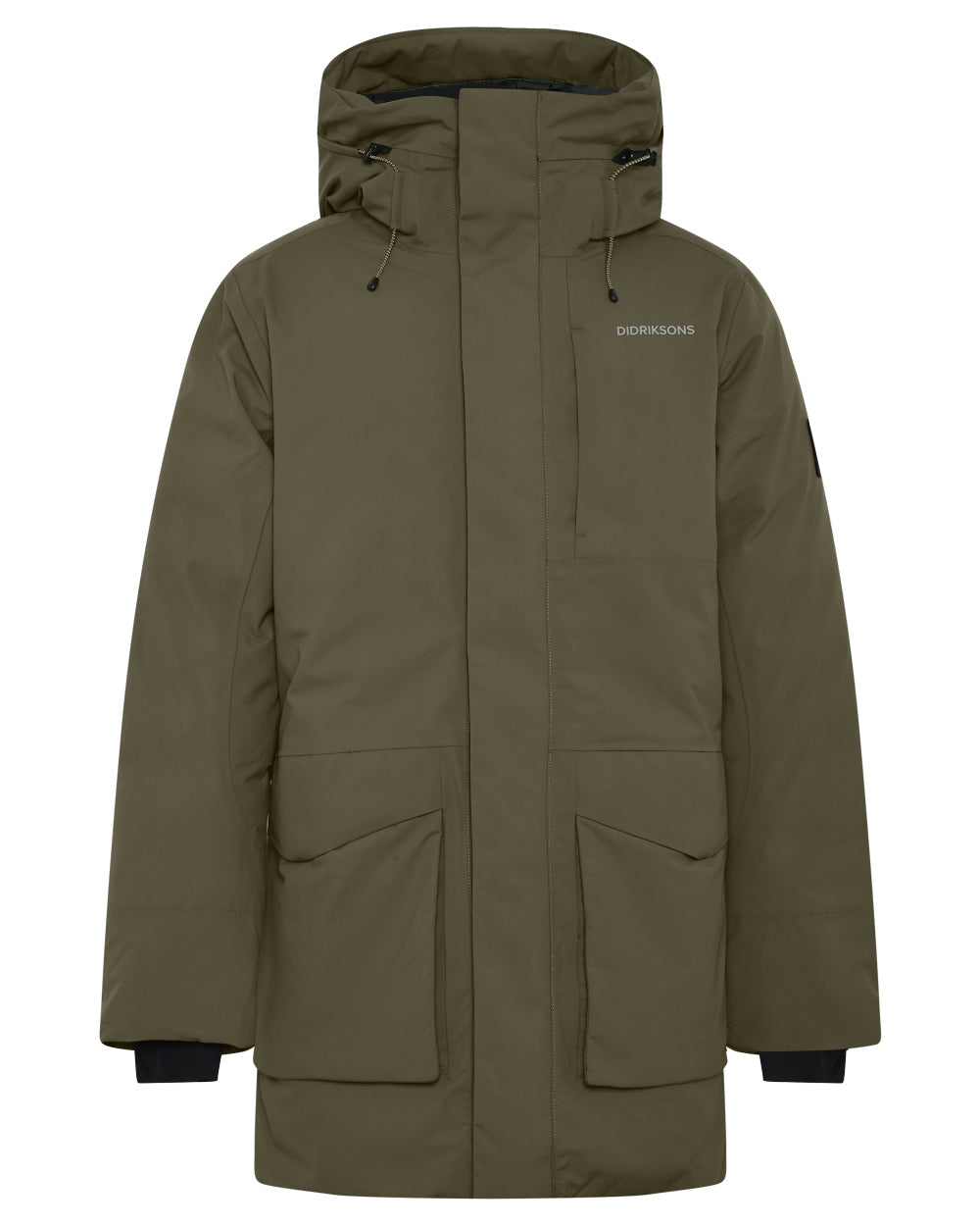 Deep Green coloured Didriksons Mens Akilles Parka II on white background