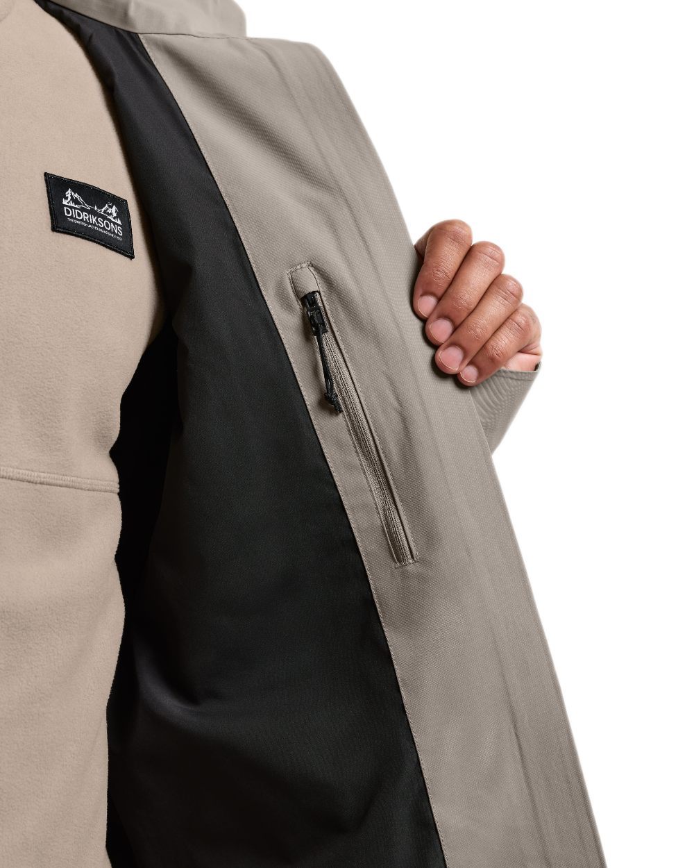 Ash Brown coloured Didriksons Mens Aston Waterproof Jacket on white background