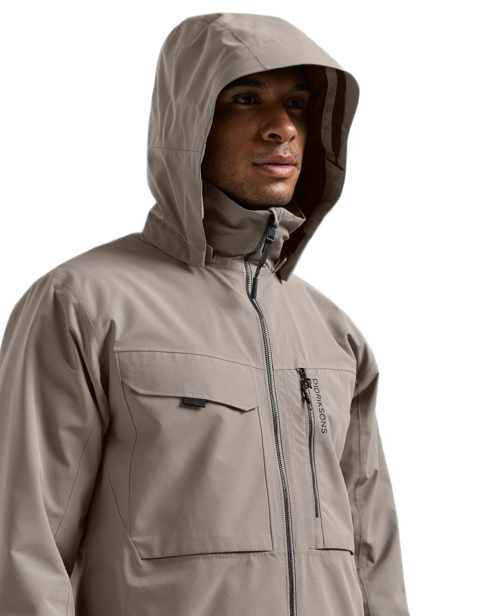 Ash Brown coloured Didriksons Mens Aston Waterproof Jacket on white background