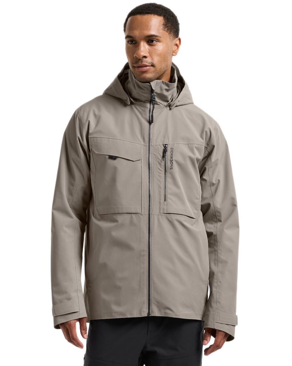 Ash Brown coloured Didriksons Mens Aston Waterproof Jacket on white background