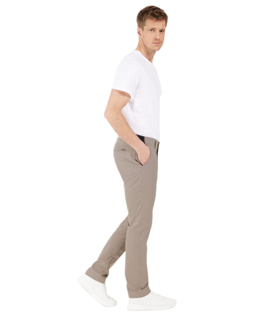 Ash Brown coloured Didriksons Mens Darren Pants on white background
