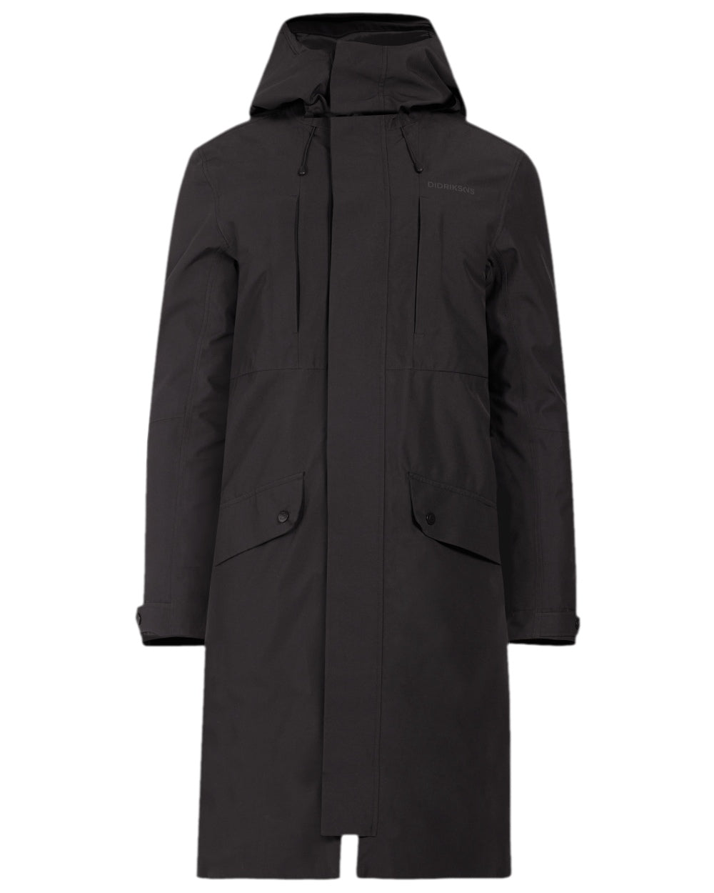 Black Coloured Didriksons Mens Falke Parka on white background