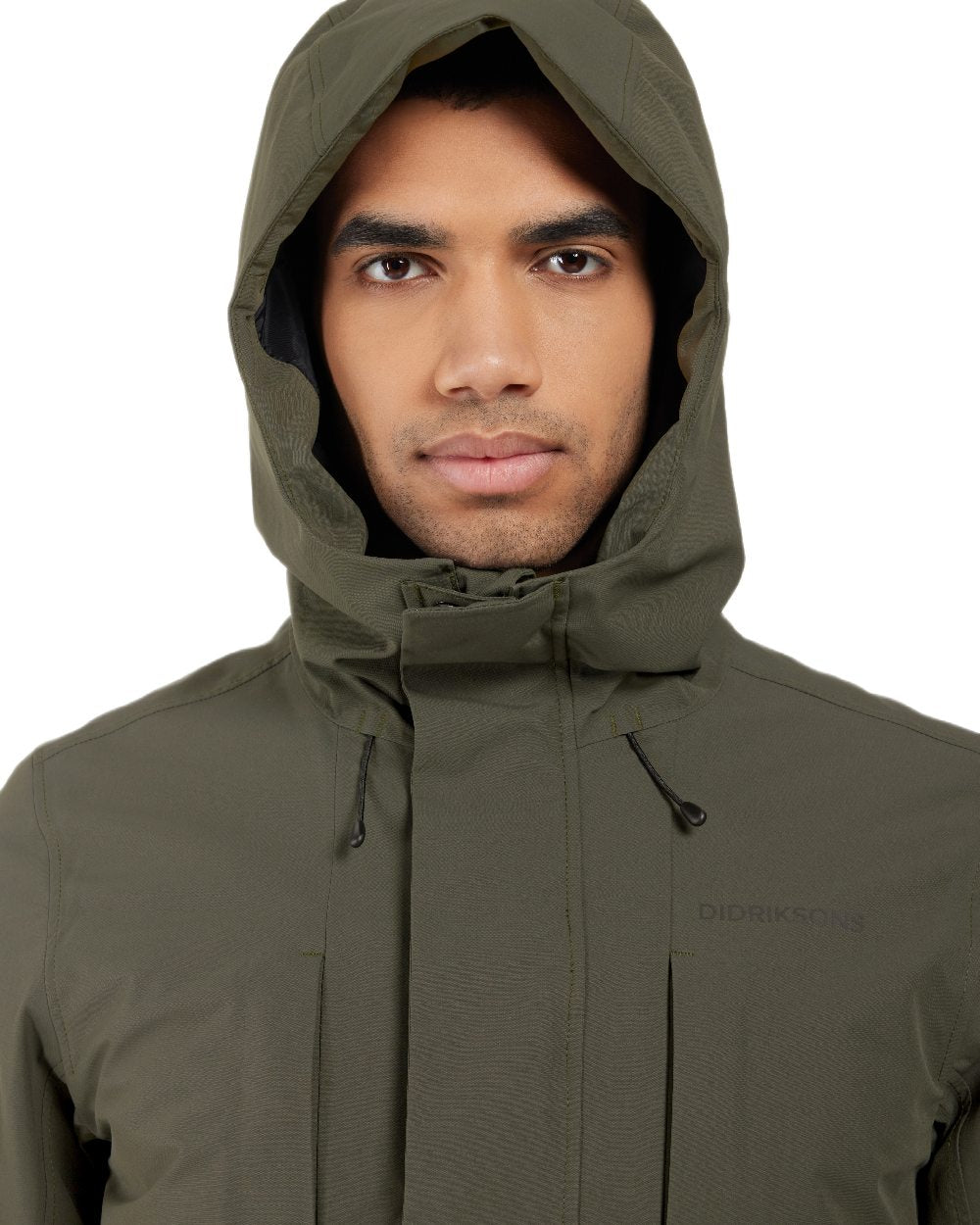 Deep Green Coloured Didriksons Mens Falke Parka on white background