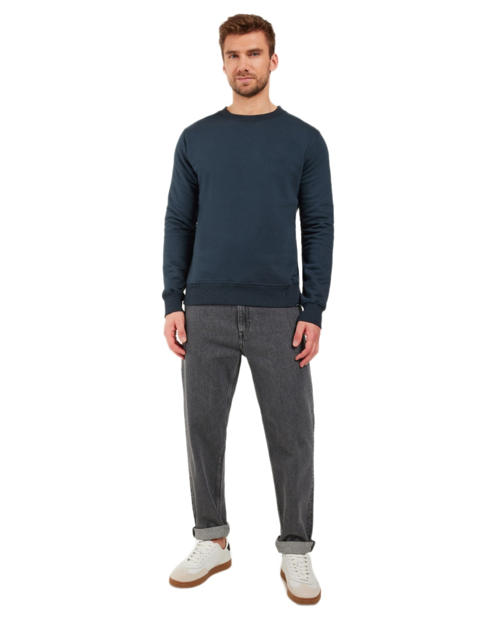 Navy coloured Didriksons Mens Fyn Sweater on white background