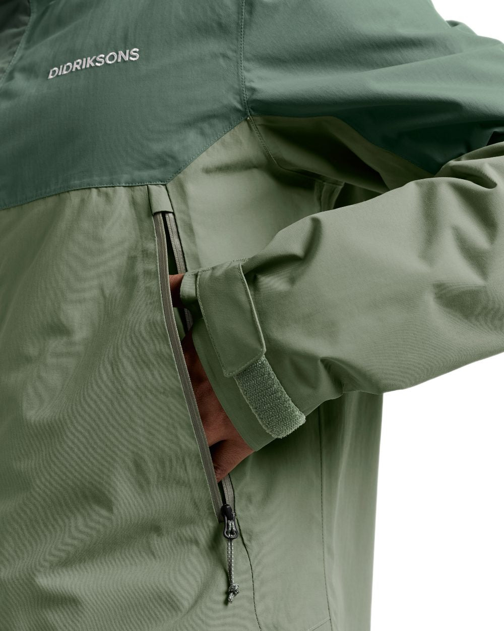 Light Moss coloured Didriksons Mens Grit Jacket 4 on white background