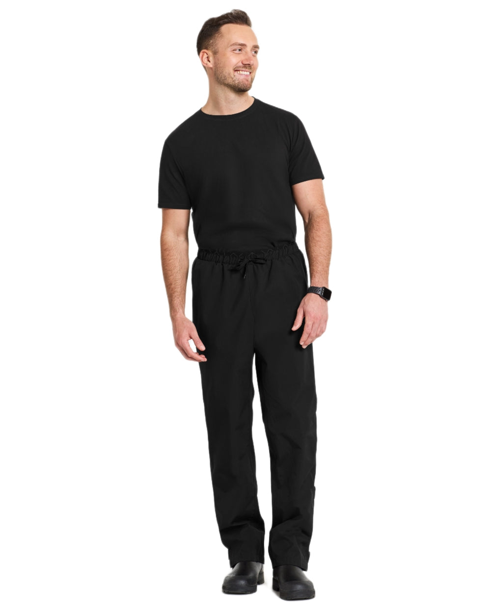 Black coloured Didriksons Mens Grit Rain Pants on white background