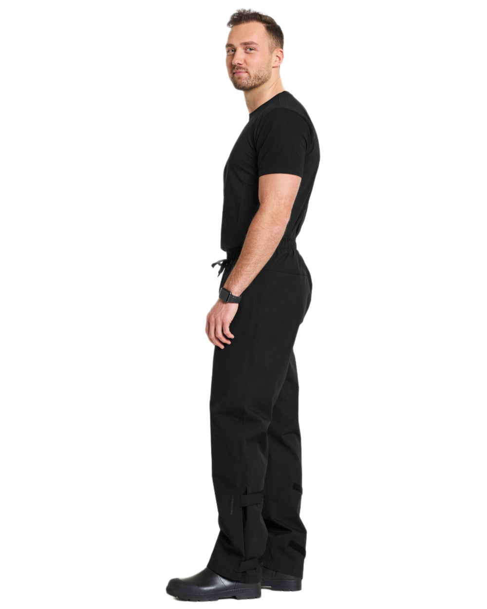 Black coloured Didriksons Mens Grit Rain Pants on white background