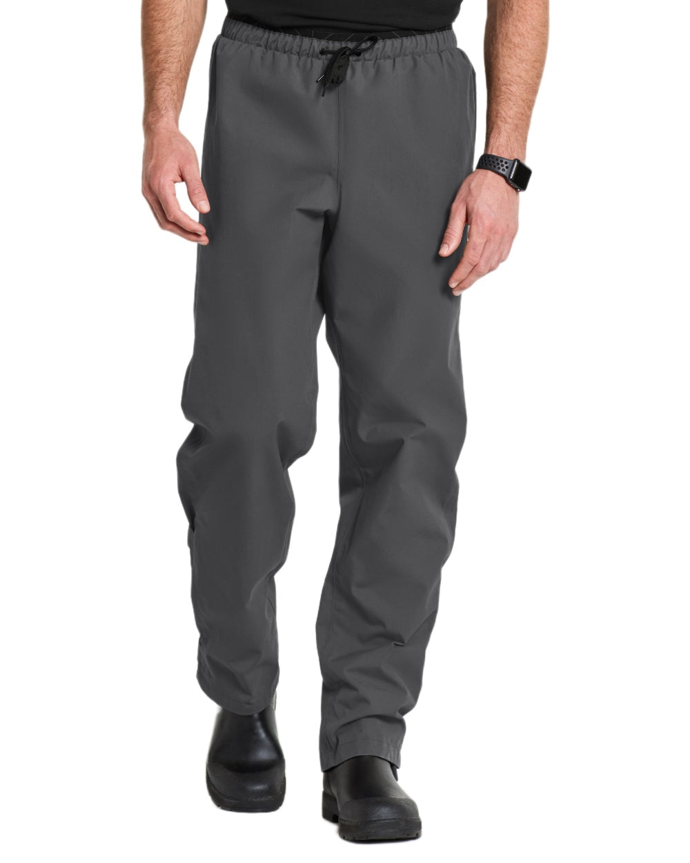 Coal Black coloured Didriksons Mens Grit Rain Pants on white background