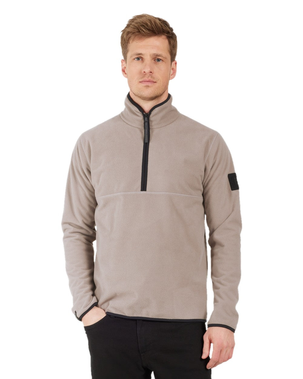 Ash Brown coloured Didriksons Mens Hannes Half Zip Sweater on white background