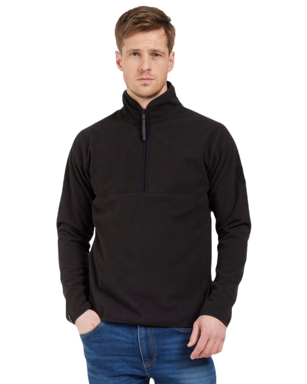 Black coloured Didriksons Mens Hannes Half Zip Sweater on white background