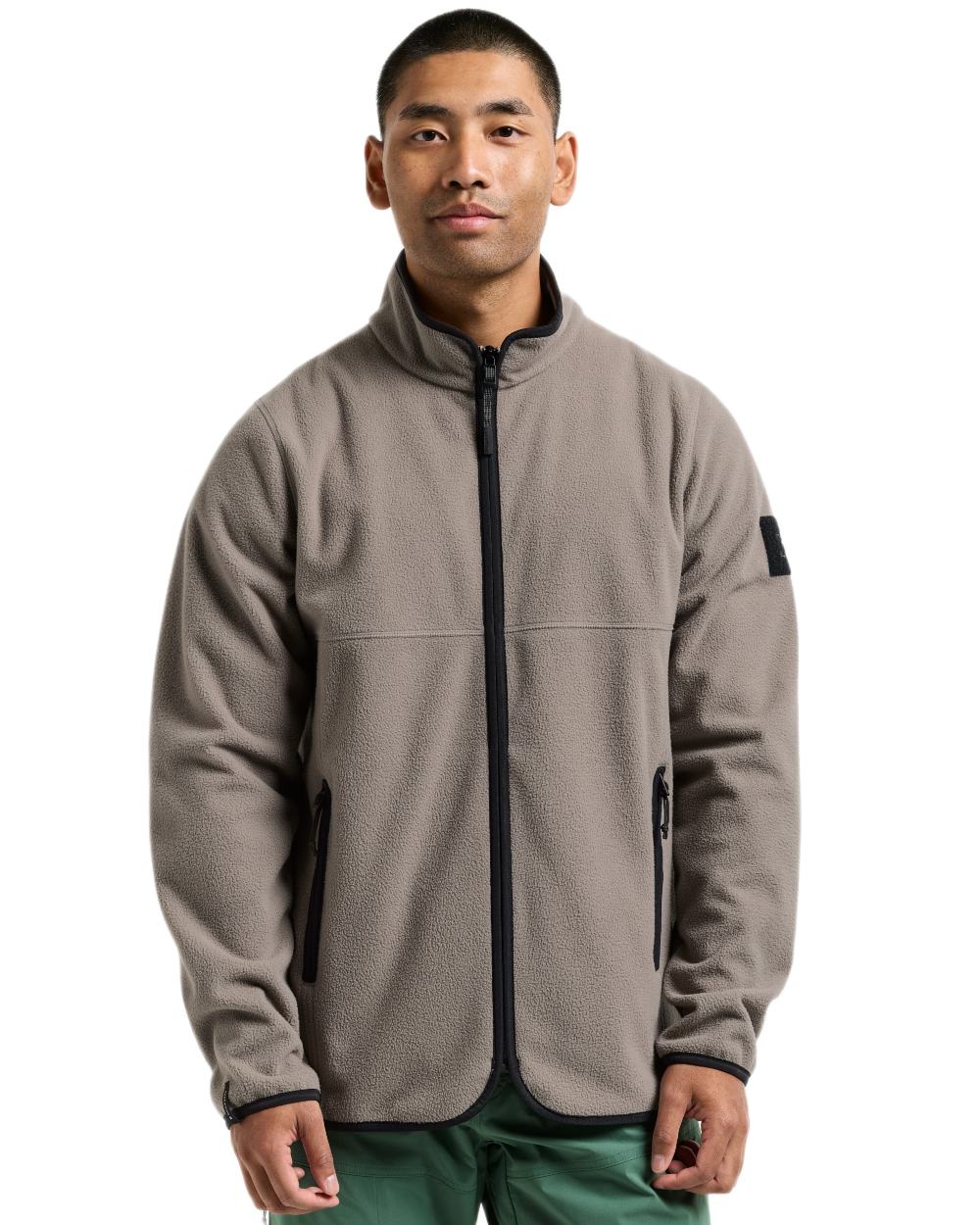 Ash Brown coloured Didriksons Mens Hans Windproof Full Zip Fleece on white background
