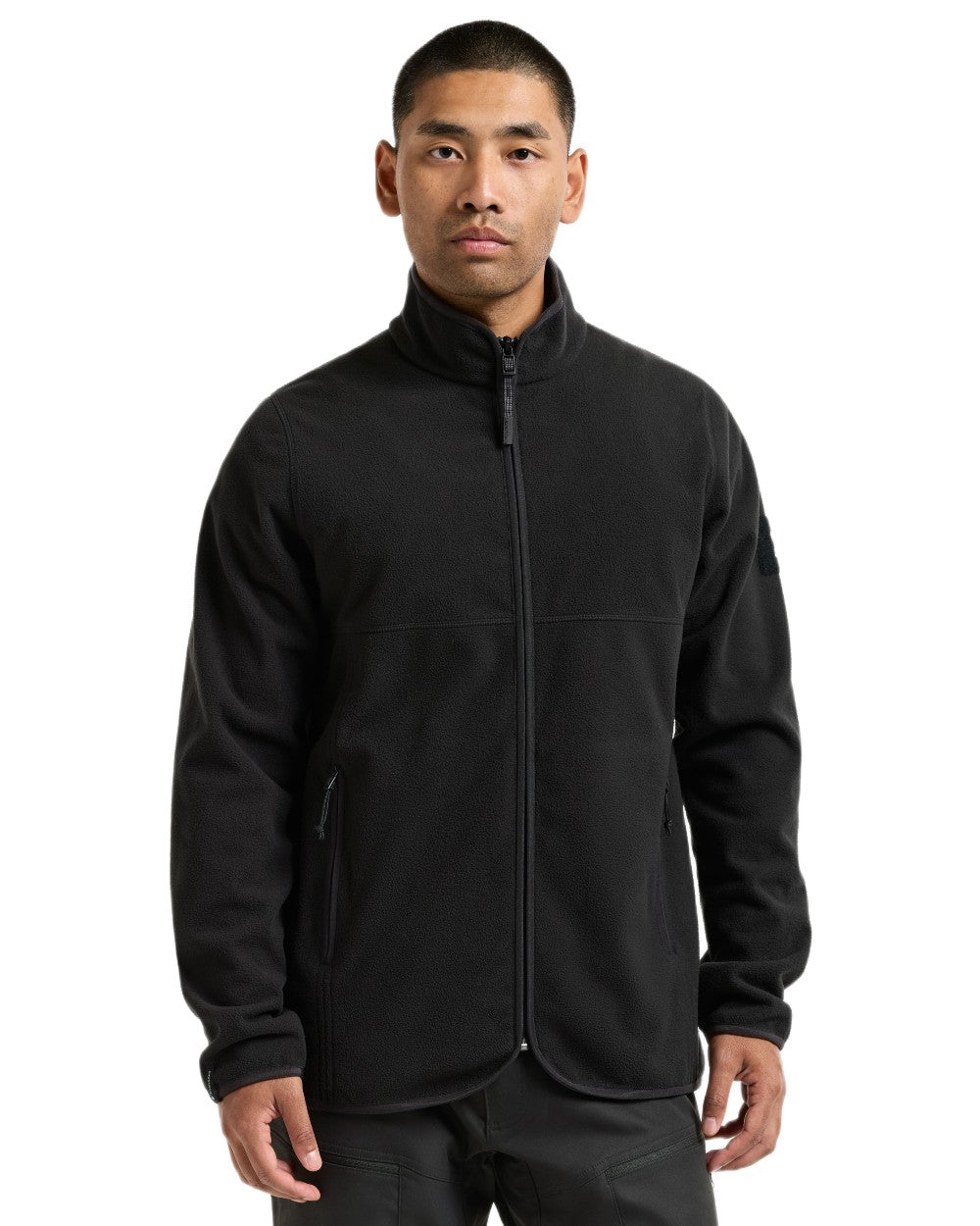 Black coloured Didriksons Mens Hans Windproof Full Zip Fleece on white background