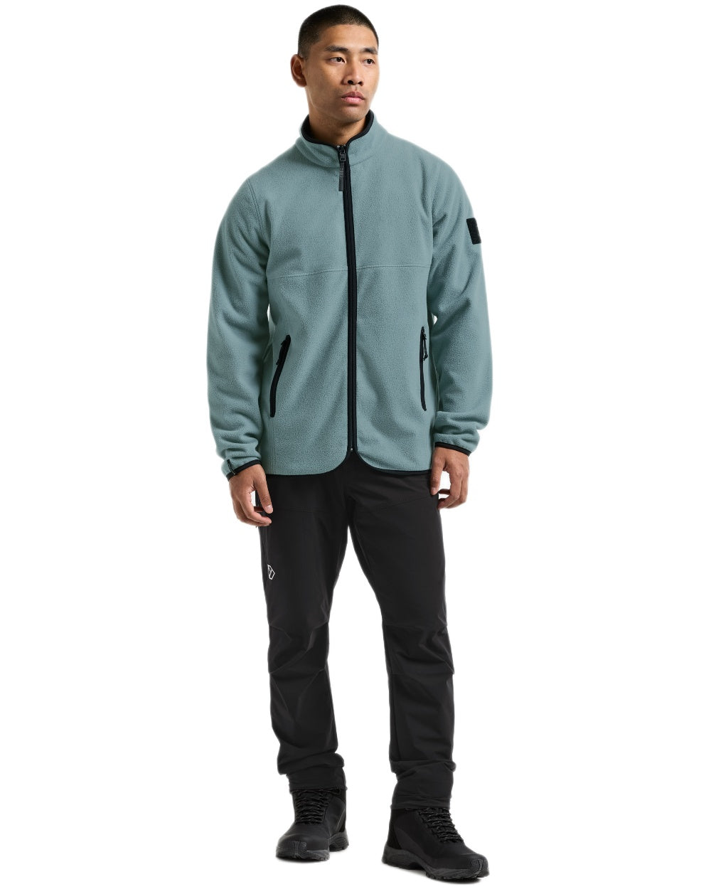 Factory Blue coloured Didriksons Mens Hans Windproof Full Zip Fleece on white background