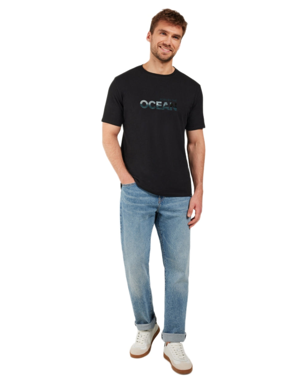 Black coloured Didriksons Mens Harald Ocean T-Shirt on white background