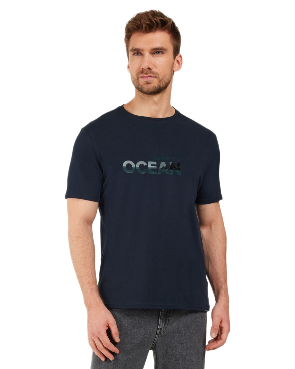 Dark Night Blue coloured Didriksons Mens Harald Ocean T-Shirt on white background