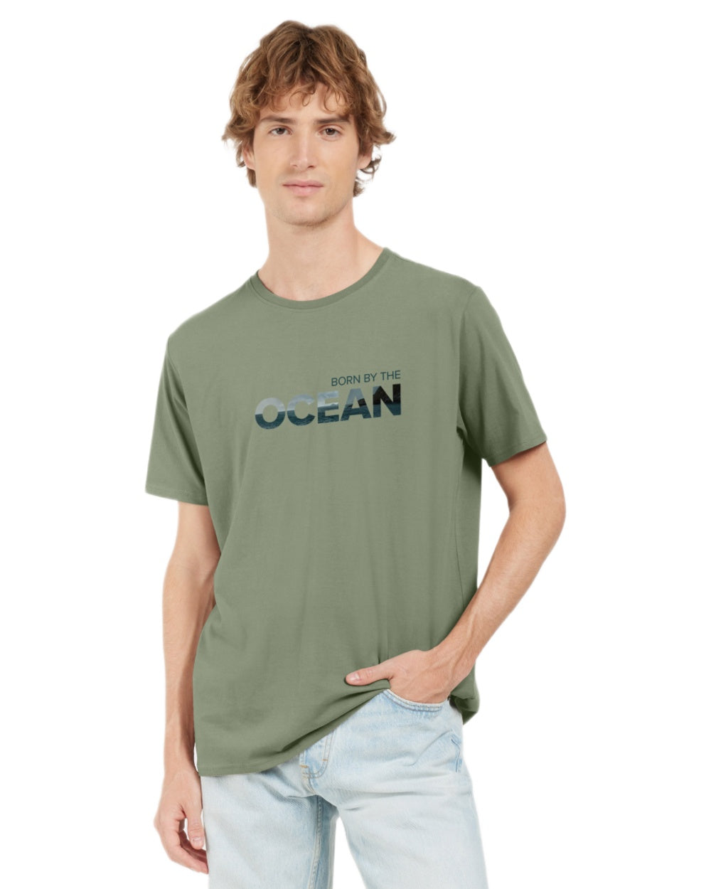 Light Moss coloured Didriksons Mens Harald Ocean T-Shirt on white background
