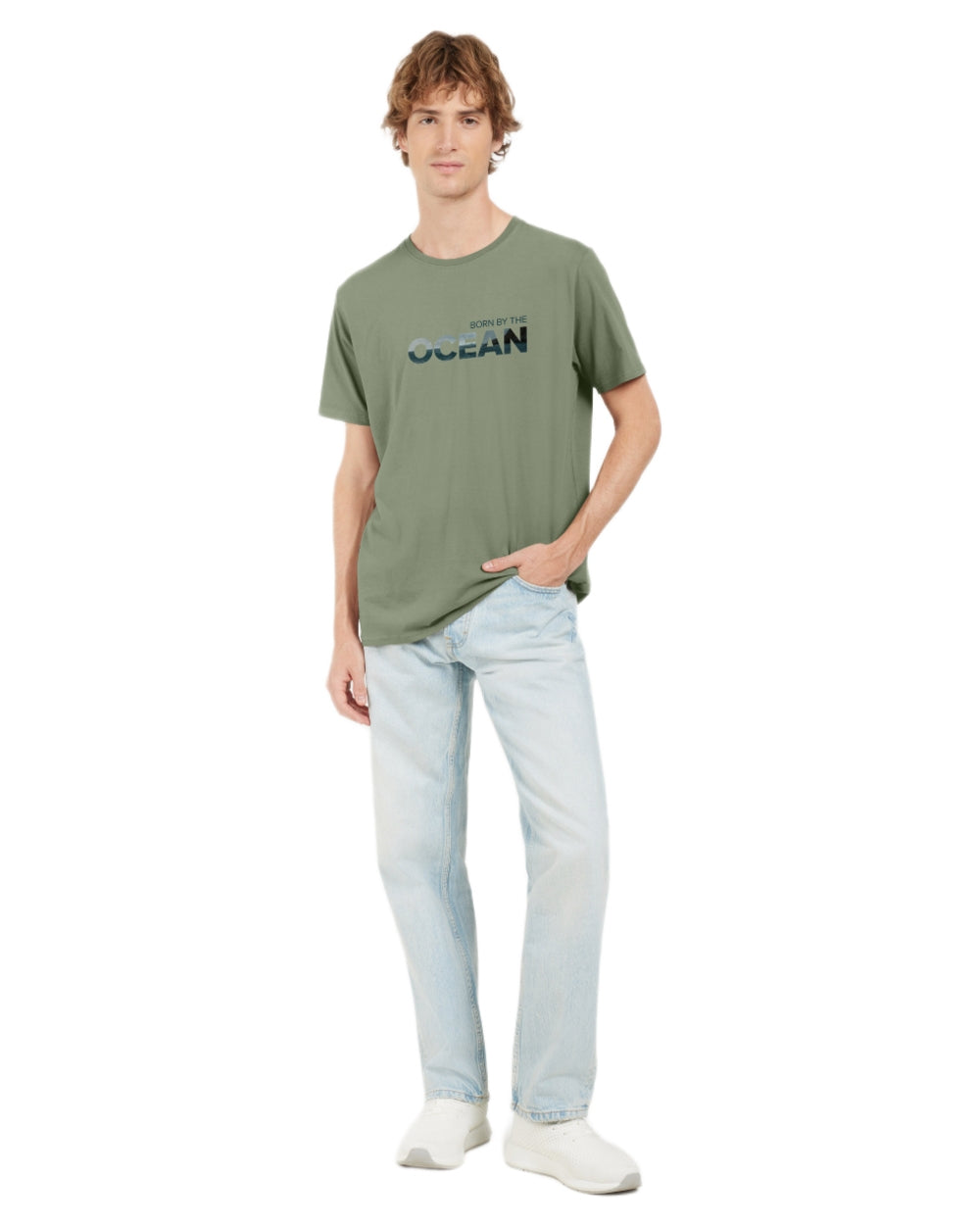 Light Moss coloured Didriksons Mens Harald Ocean T-Shirt on white background