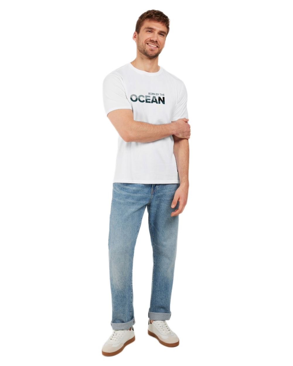 Snow White coloured Didriksons Mens Harald Ocean T-Shirt on white background