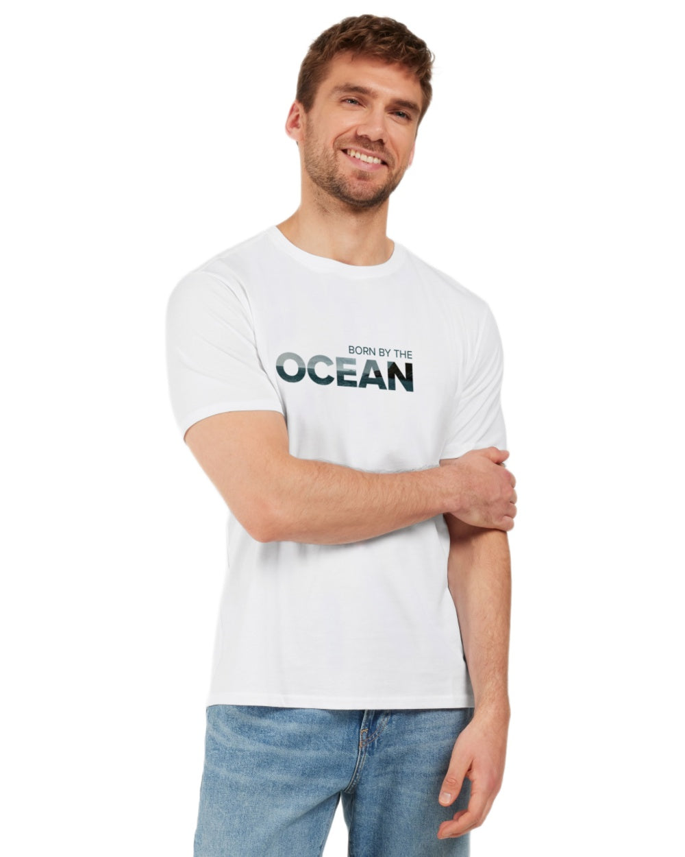 Snow White coloured Didriksons Mens Harald Ocean T-Shirt on white background