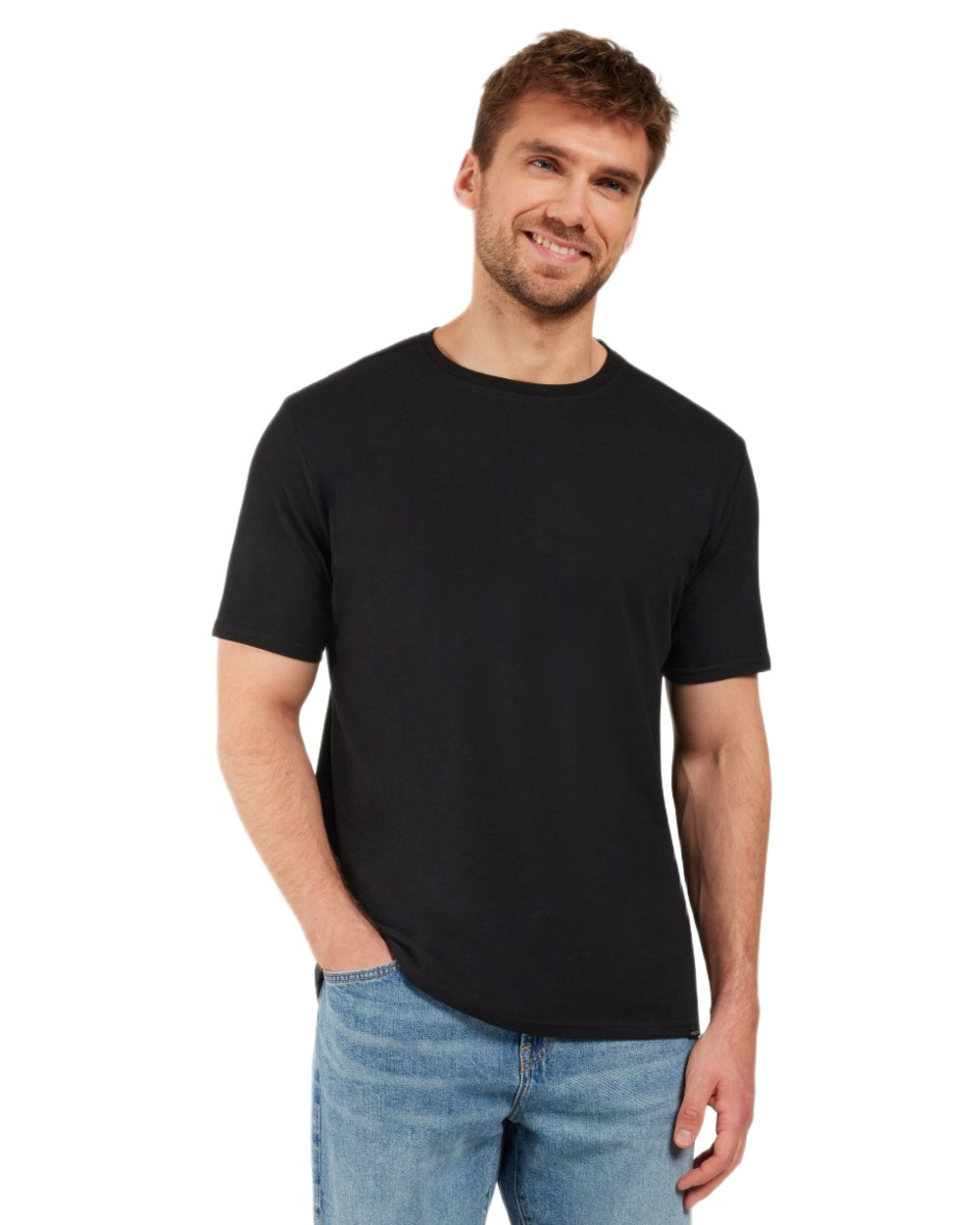 Black coloured Didriksons Mens Harald T-Shirt on white background