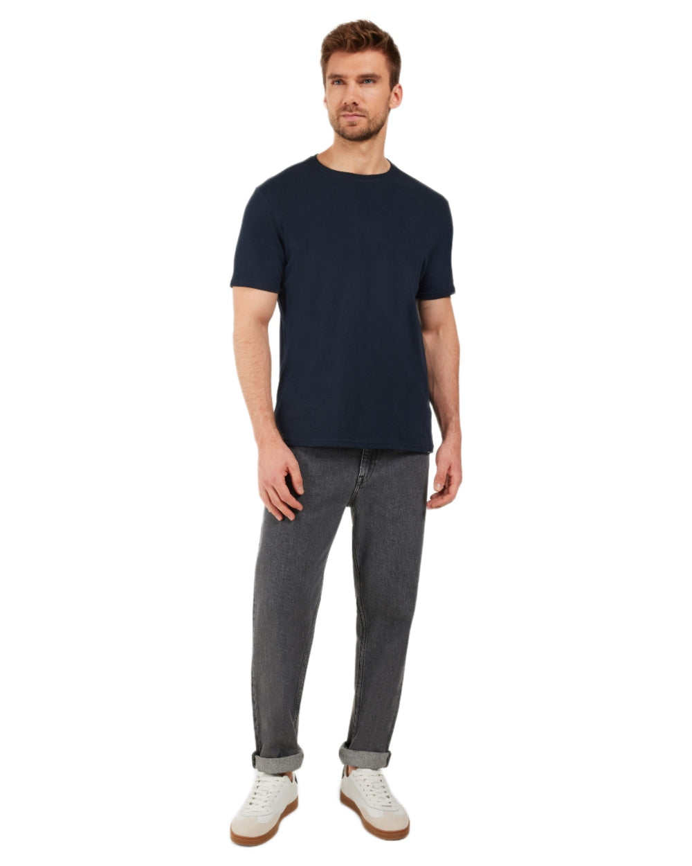 Dark Night Blue coloured Didriksons Mens Harald T-Shirt on white background