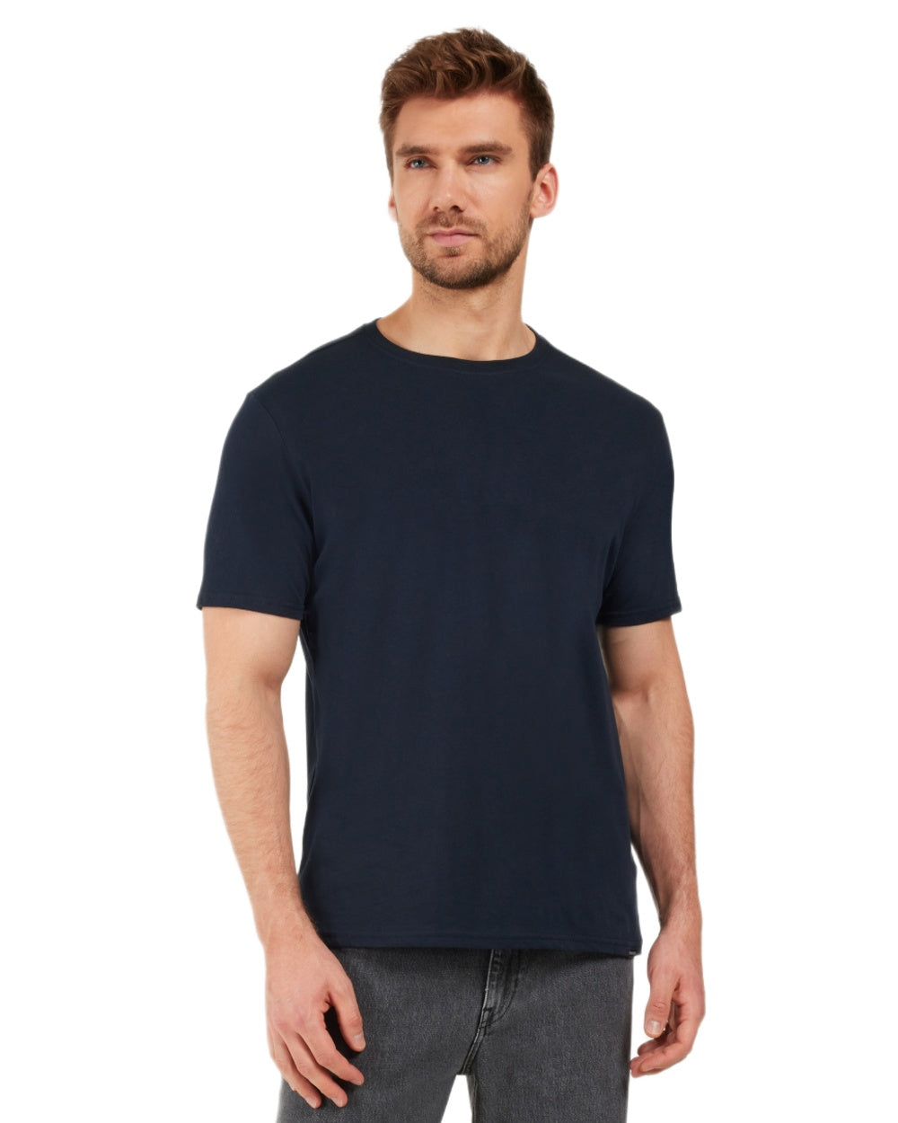 Dark Night Blue coloured Didriksons Mens Harald T-Shirt on white background