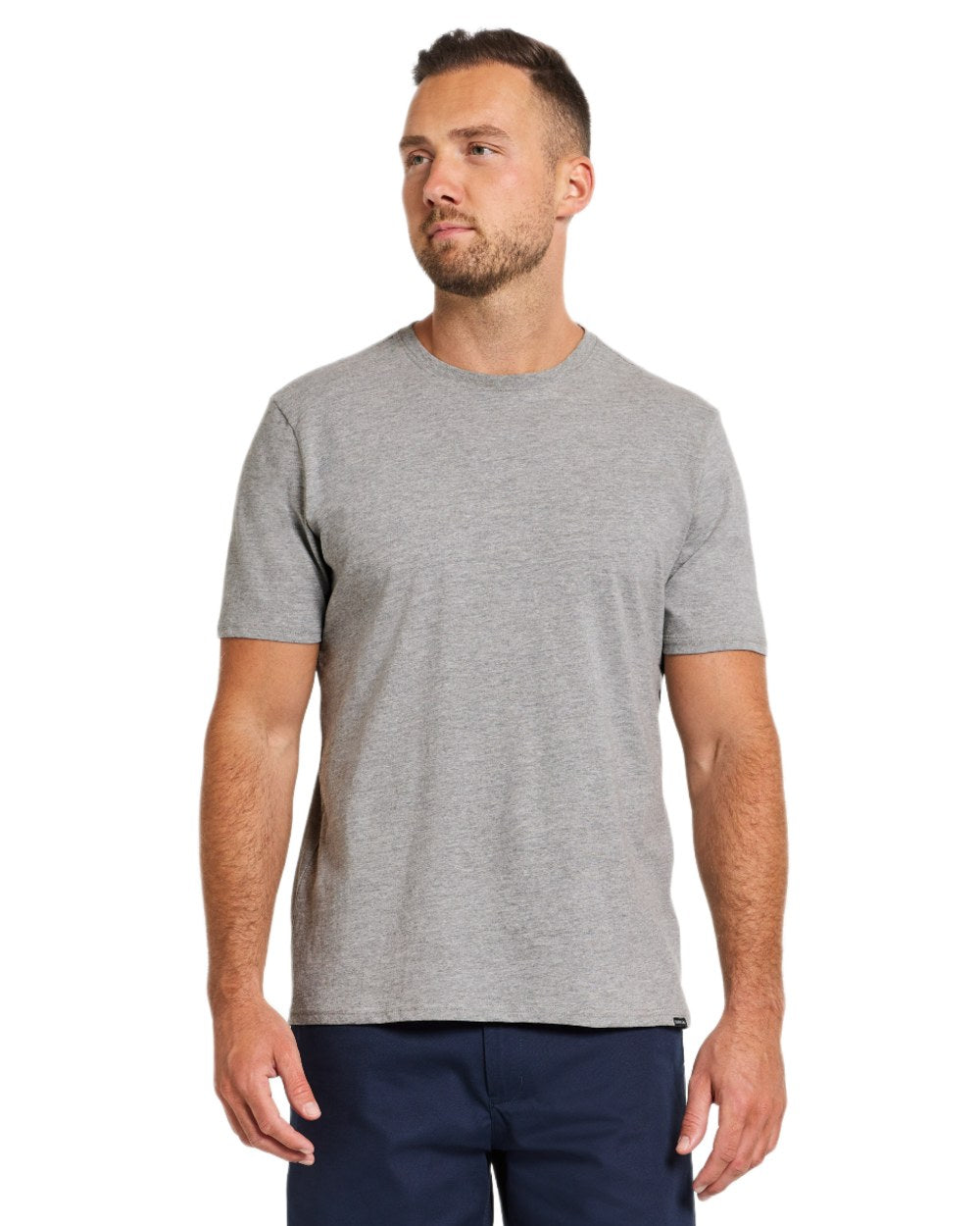 Grey Melange coloured Didriksons Mens Harald T-Shirt on white background
