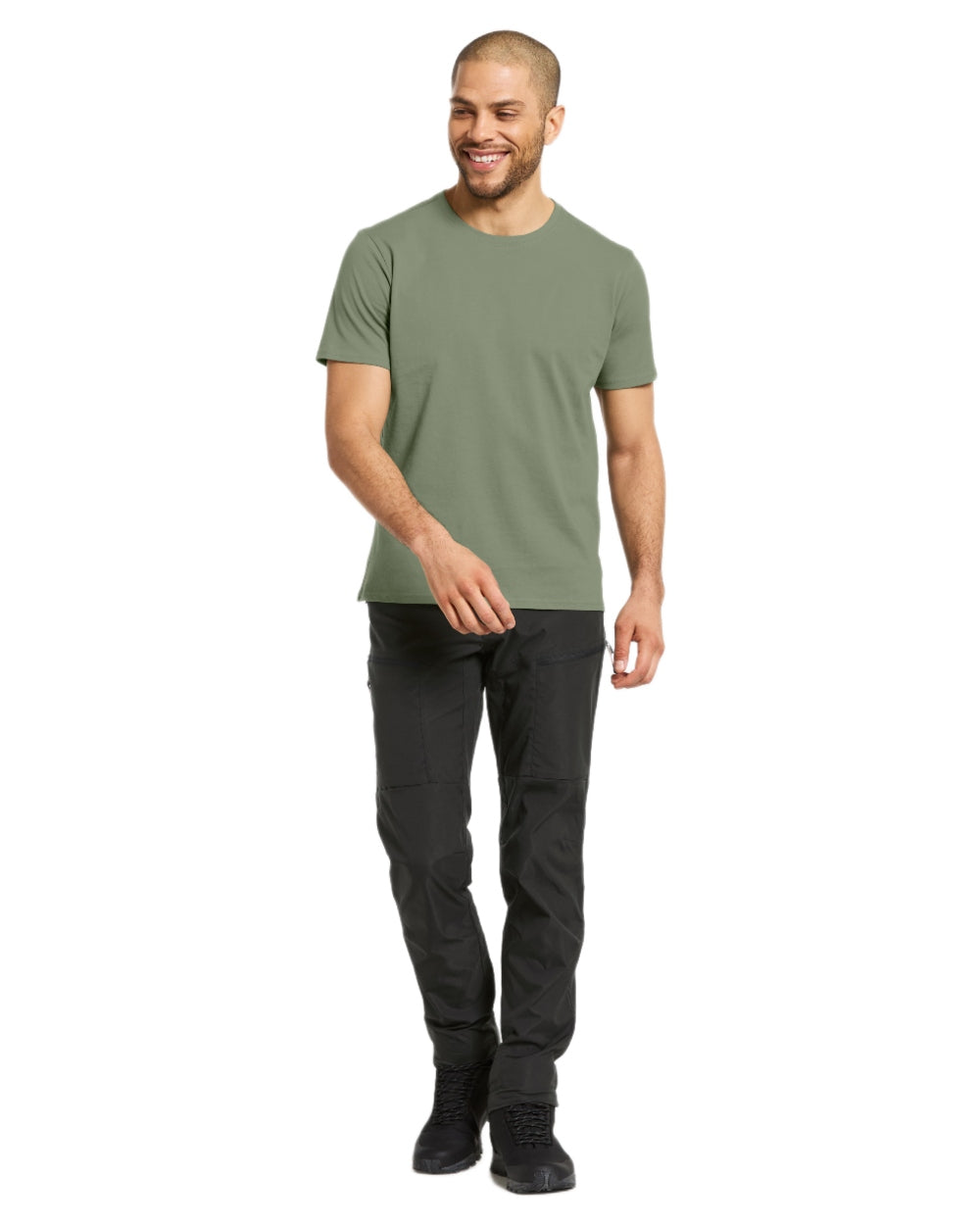 Light Moss coloured Didriksons Mens Harald T-Shirt on white background