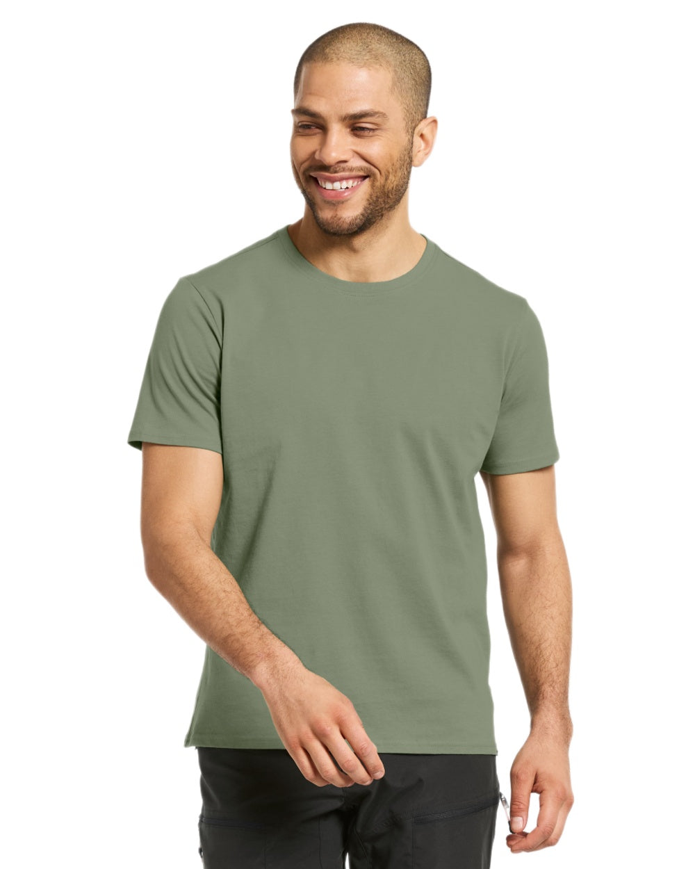 Light Moss coloured Didriksons Mens Harald T-Shirt on white background