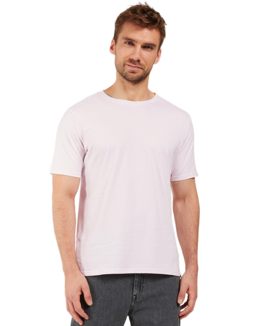 Sky Pink coloured Didriksons Mens Harald T-Shirt on white background