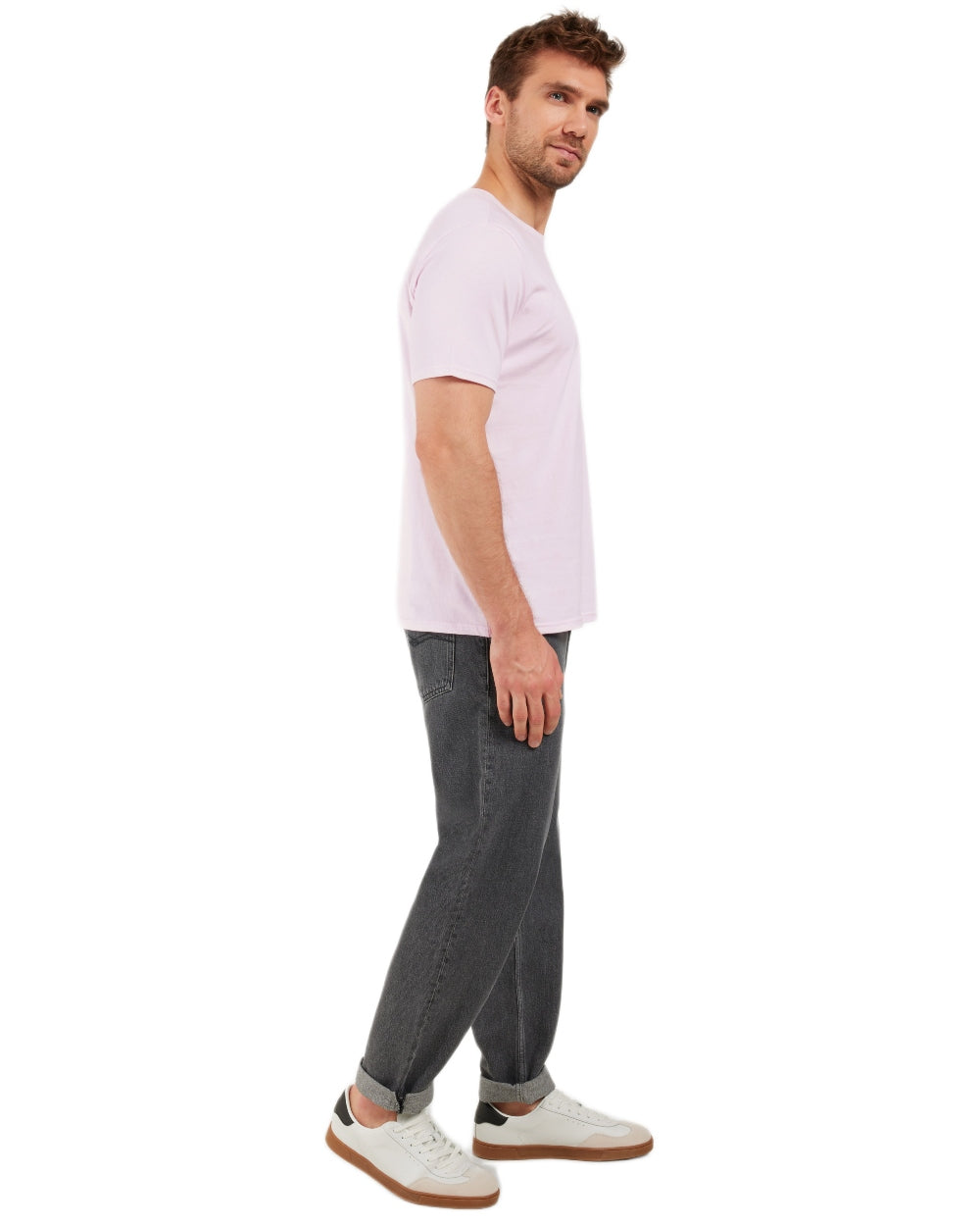 Sky Pink coloured Didriksons Mens Harald T-Shirt on white background